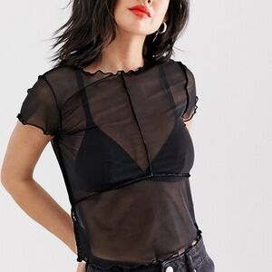 ASOS DESIGN top in mesh with cap sleeve and seam detail size us 4